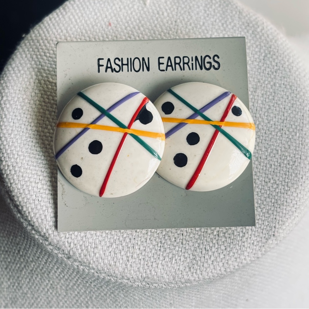 Vintage 80’s Abstract Colorful Round Striped Earrings